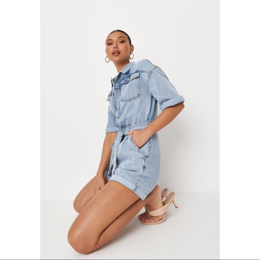 MISSGUIDED Blue Utility Style Denim Romper SZ 4